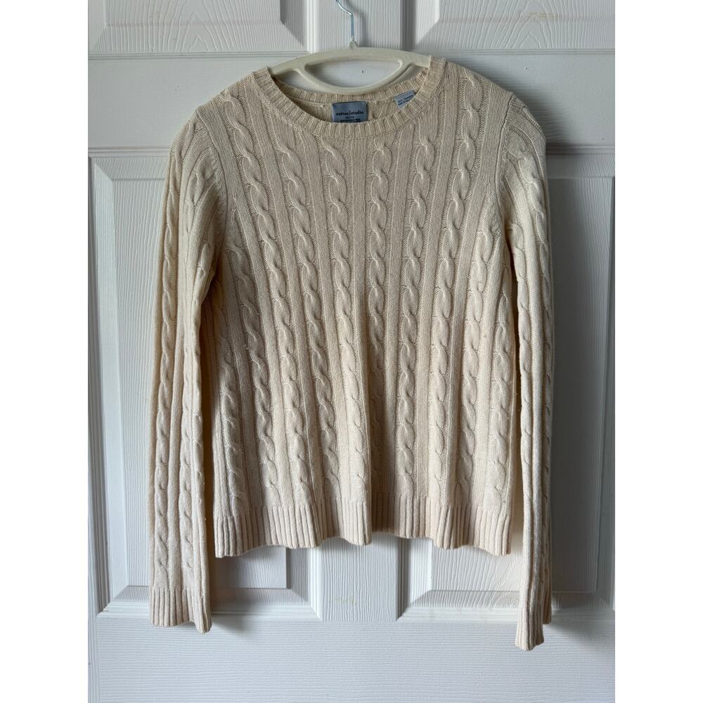 Sutton Studio Cashmere Cable Knit Sweater Ivory Fisherman Size S Vintage 90s
